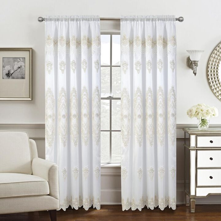 RT Designers Collection Dayton Emb Attached Valance Backing Blackout Window Curtains 50" x 84" White/Wh