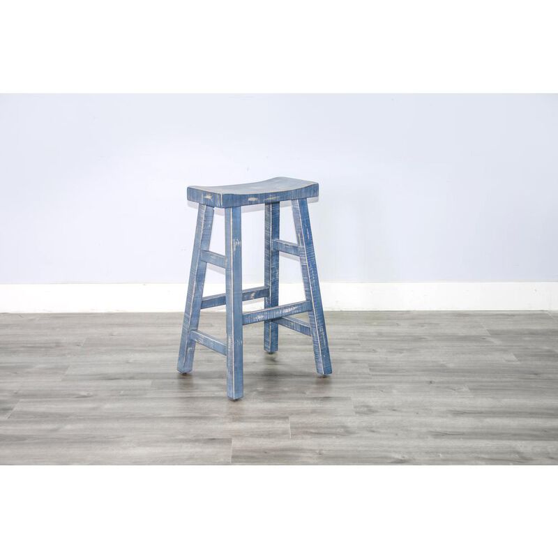 Sunny Designs Ocean Blue Bar Saddle Seat Stool, Wood Seat