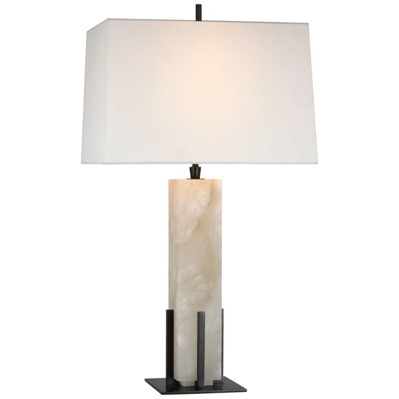 Gironde Large Table Lamp in Alabaster and Bronze with Linen Shade