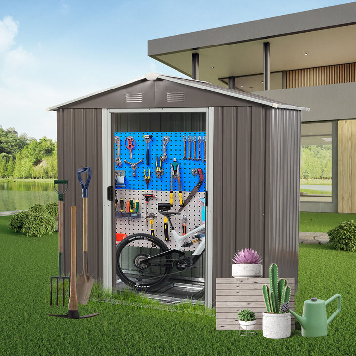 Hivvago 8ft x 4ft Outdoor Storage Shed for Garden Storage with Metal FloortoCeiling Lockable Sliding Door