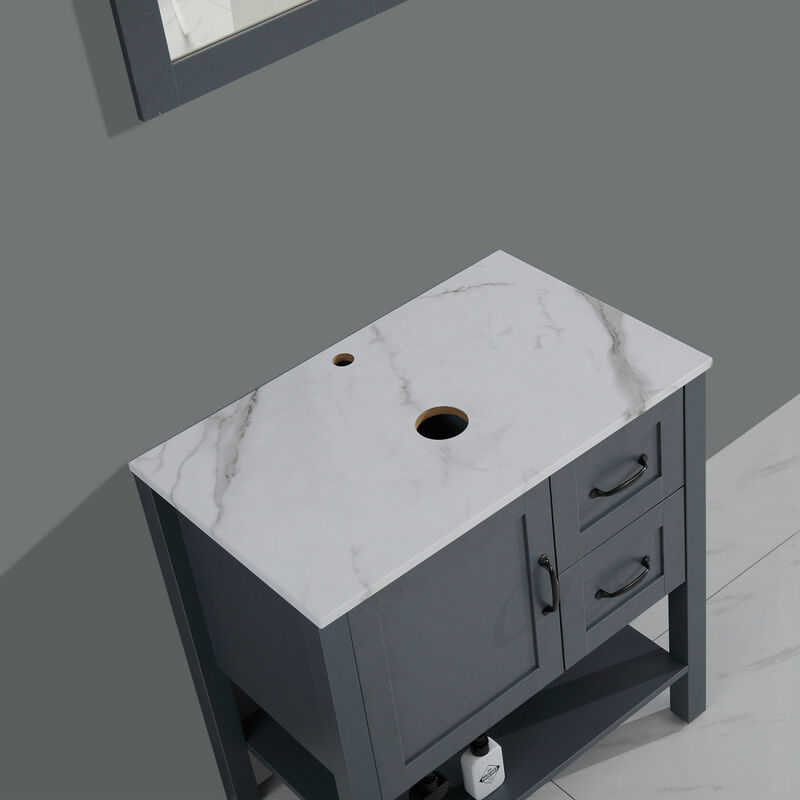 30in Gray Bathroom Vanity w/ Mirror and Top Only