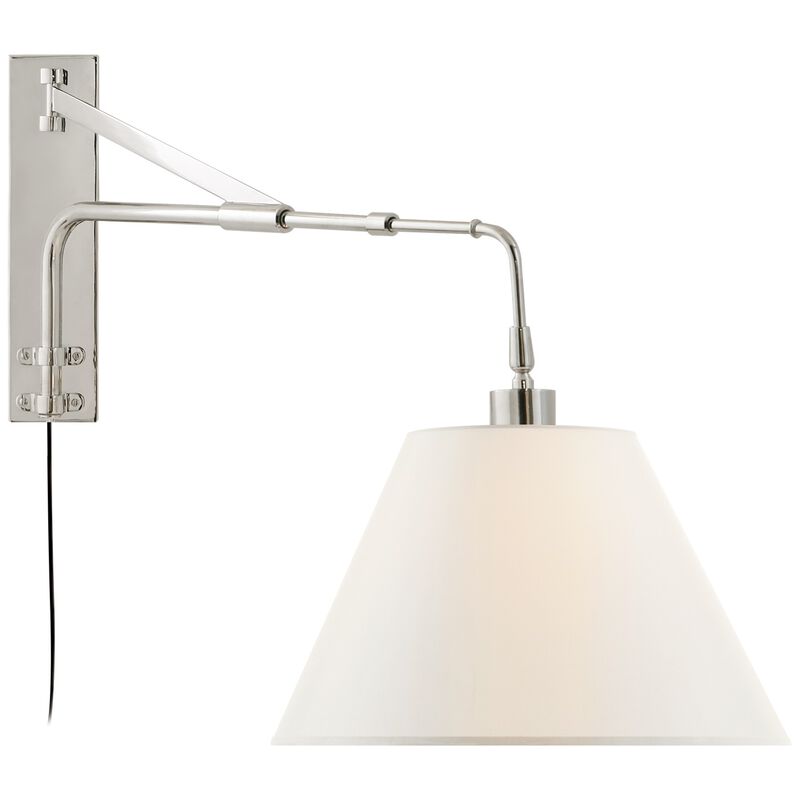 Brompton Extension Swing Arm in Polished Nickel with Linen Shade