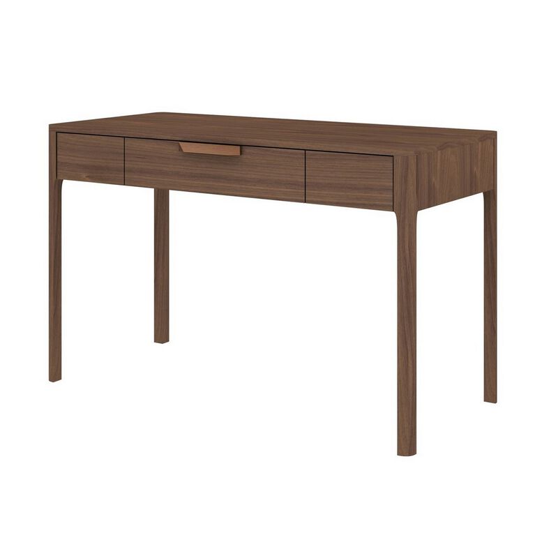 Gemni 47 Inch Office Desk, 1 Drawer, Rectangular, Walnut Brown Wood Finish - Benzara