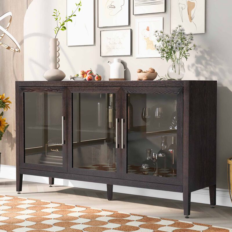 Wood Storage Cabinet with Tempered Glass Doors, Adjustable Shelf