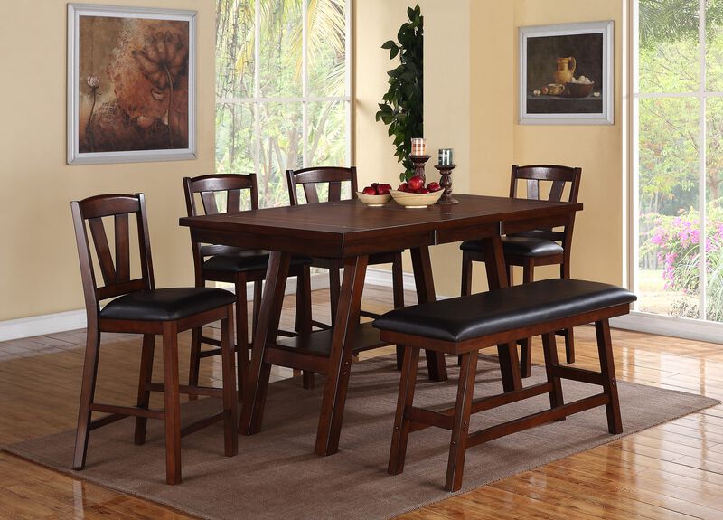 Dark Walnut Wood Framed Back Set of 2 Counter Height Dining Chairs Breakfast Kitchen Cushion Seats