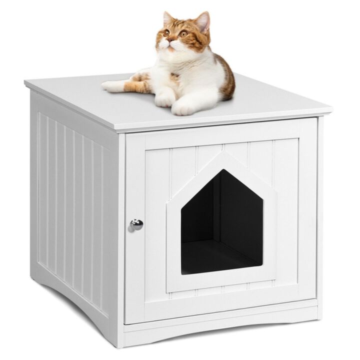 Cat Litter Box Enclosure with Flip Magnetic Half Door