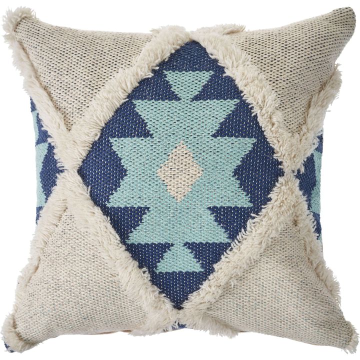 20" Gray and Blue Diamond Square Throw Pillow