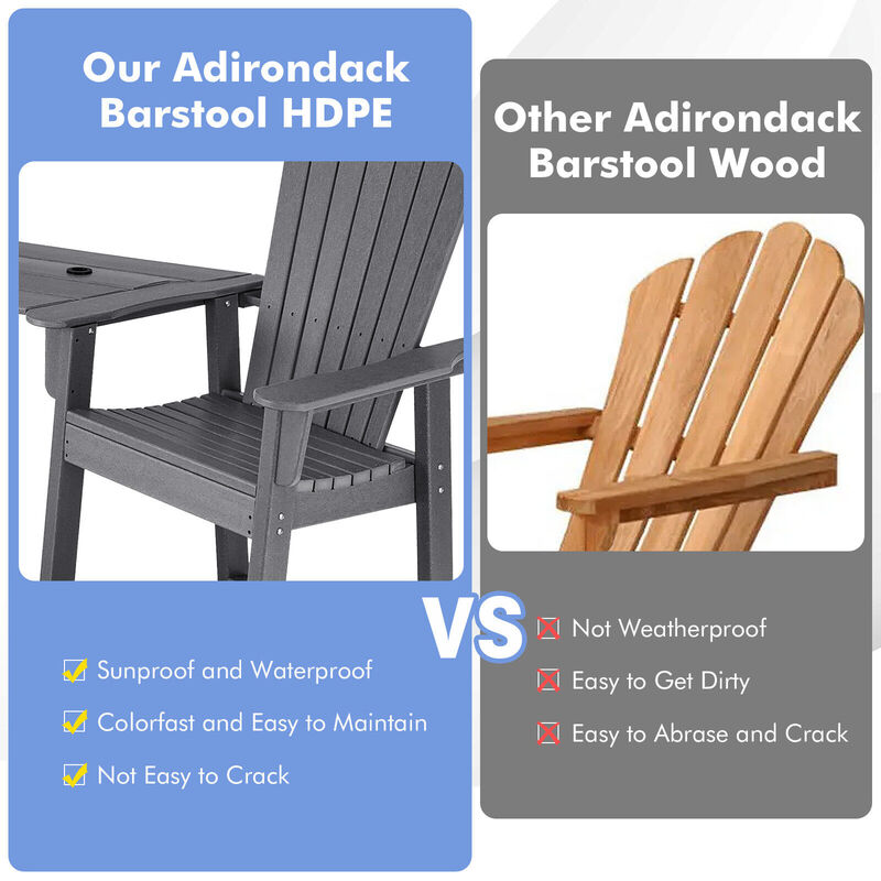 2 Pieces HDPE Tall Adirondack Chair with Middle Connecting Tray