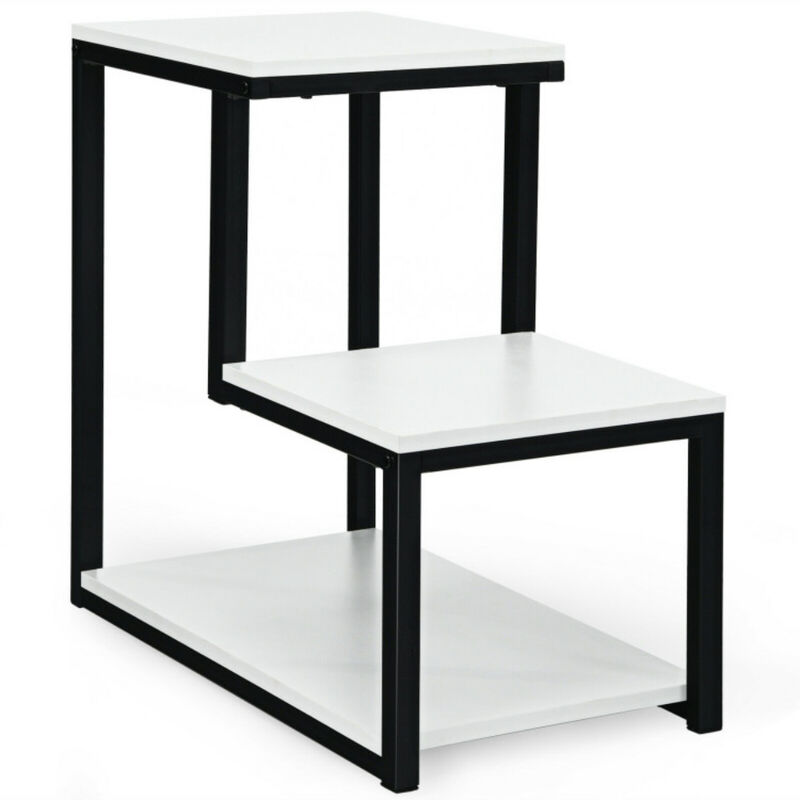 3-Tier Ladder-Shaped Chair Side Table with Storage Shelf
