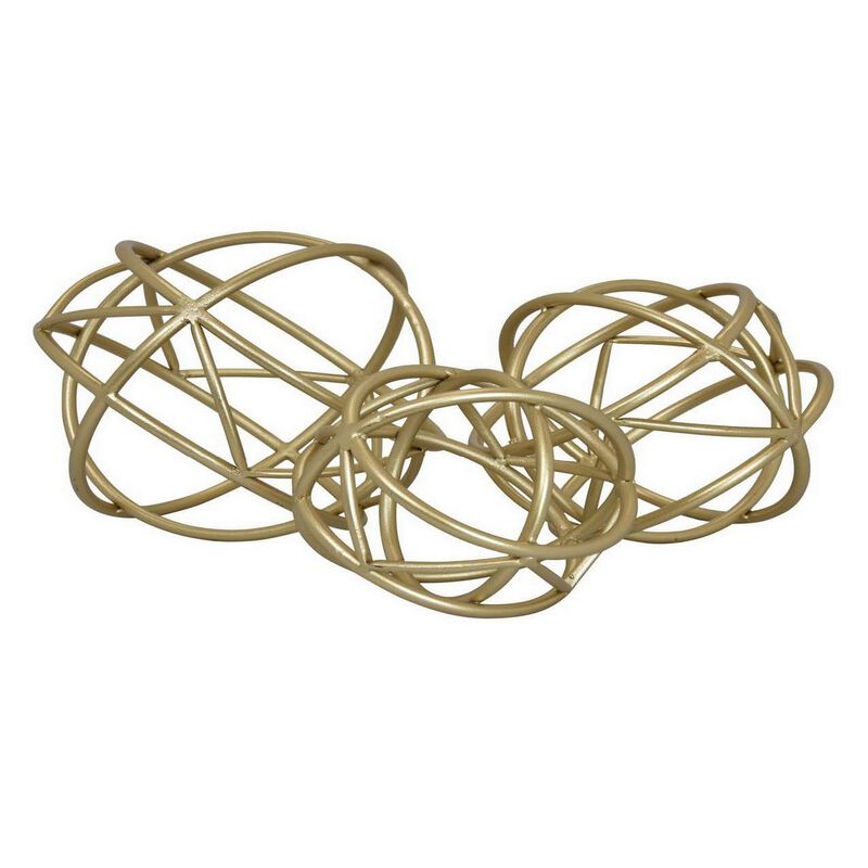 Modern Tabletop Decor Orb Set of 3, Accent Piece Accessories, Gold Metal - Benzara