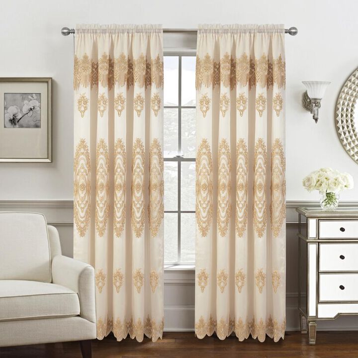 RT Designers Collection Dayton Emb Attached Valance Backing Blackout Window Curtains 50" x 84" Beige/Gold