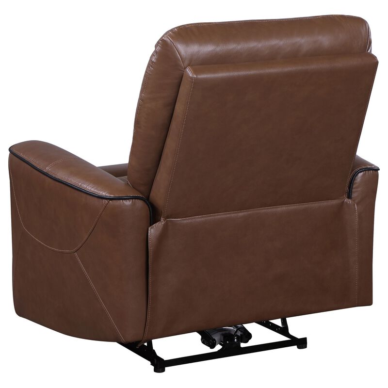 Lima Power Recliner Chair, Brown Faux Leather, USB Port, Foam Cushions - Benzara