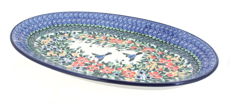 Blue Rose Polish Pottery Tulip Bouquet Oval Platter