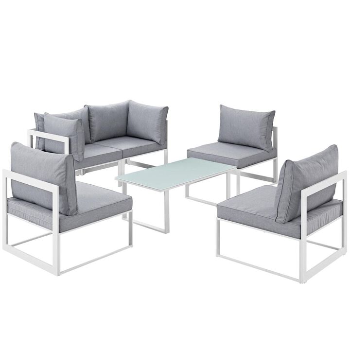 Fortuna 6 Piece Outdoor Patio Sectional Sofa Set - White Gray