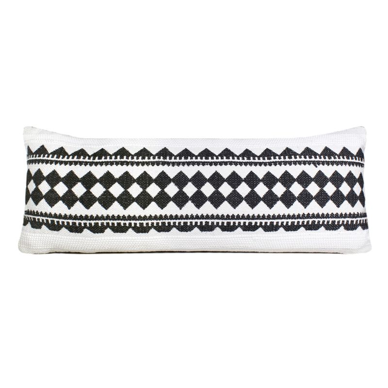 36" Black and White Mosaic Geometric Stripe Lumbar Throw Pillow