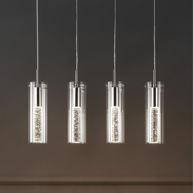 Mium 29.5" 4-Light Modern Style Iron/Crystal/Glass Integrated LED Linear Pendant, Chrome