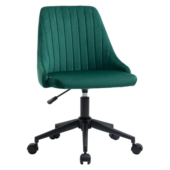 Green Mid-Back Office Chair, Velvet Fabric Swivel Scallop Shape Computer Desk Chair for Home Office or Bedroom