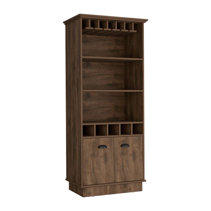 DEPOT E-SHOP Elon Bar Cabinet with Wine Rack  70"H, Upper Glass Cabinet, three Open Storage Shelves and One Cabinet,Dark Brown