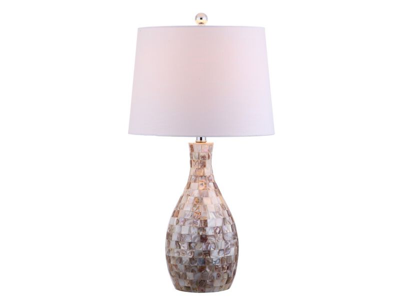 Verna 26.5" Seashell LED Table Lamp, Ivory/Beige