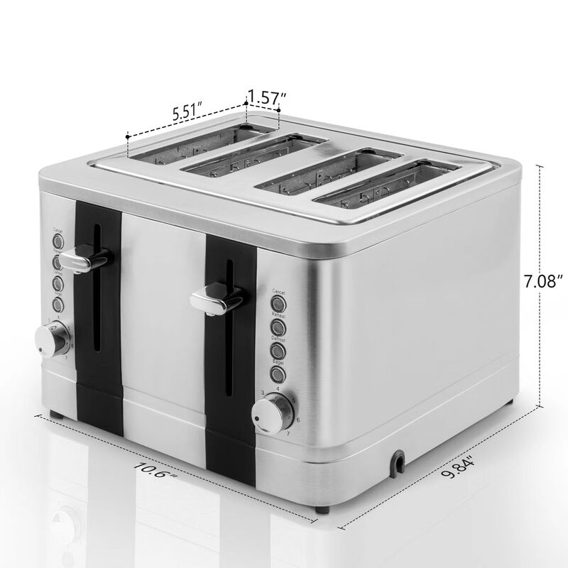 4-Slice Toaster Stainless Steel Toaster 7 Shade Setting Extra Wide Slots Sliver