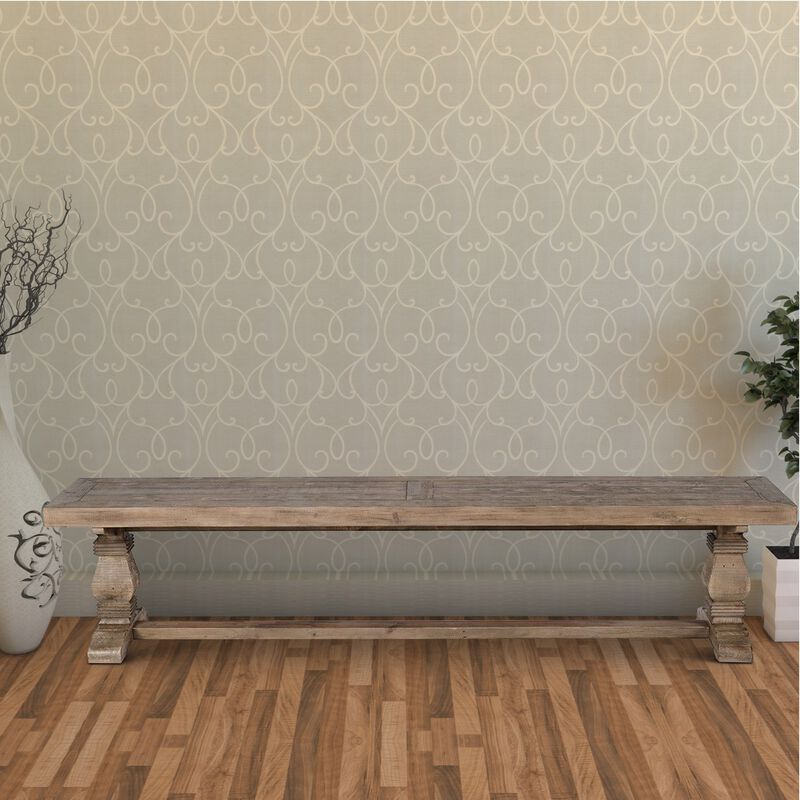 Rectangular Reclaimed Wood Bench with Trestle Base, Weathered Brown-Benzara