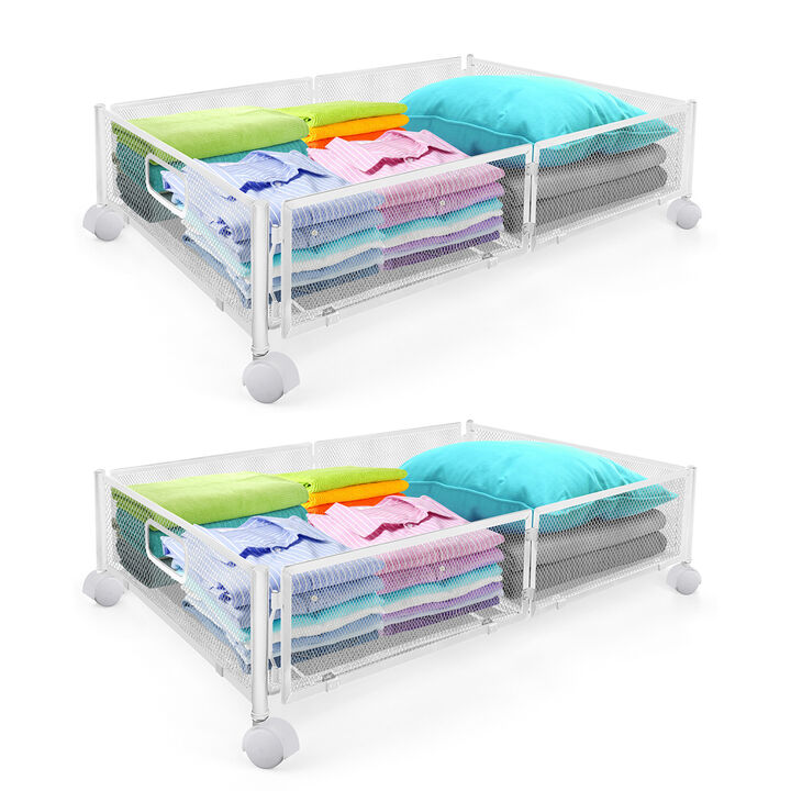 Under Bed Storage with Wheels 2 Pieces Metal Foldable Under Bed Containers
