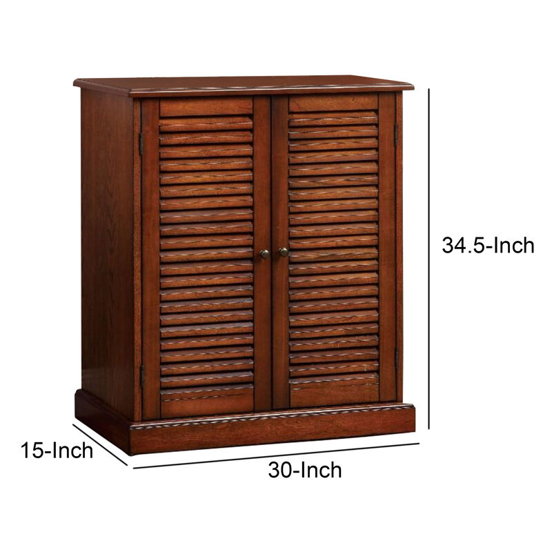 Double Door Solid Wood Shoe Cabinet with Blocked Panel Feet, Brown-Benzara