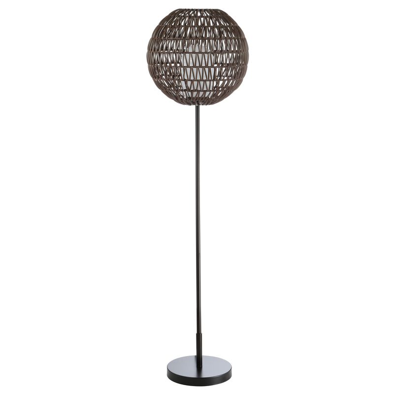 Bea 61" Outdoor Woven Globe LED Floor Lamp, Coffee/Black