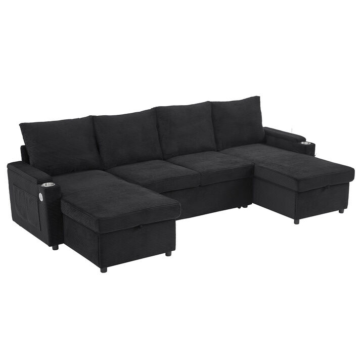 Merax Convertible Sofa Bed U-Shaped Sectional Sofa Modern Upholstered Sofa with Storage Chaise Lounges