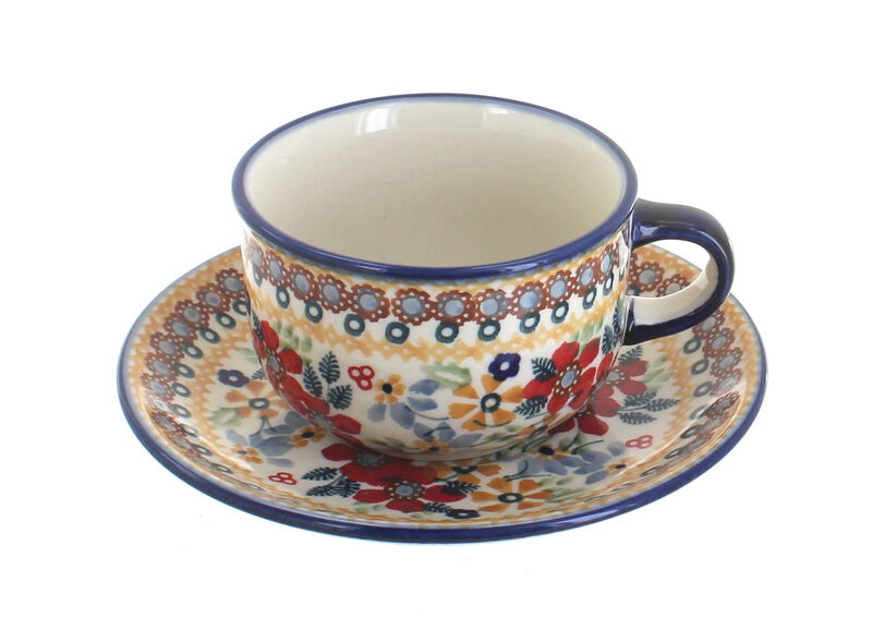 Blue Rose Polish Pottery Blue Butterfly Cup & Saucer