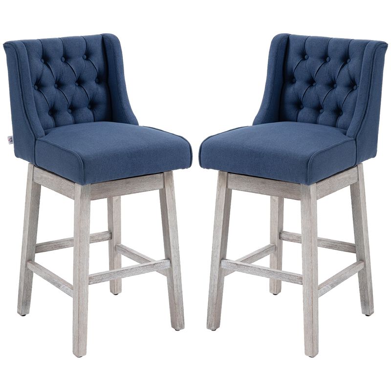 Swivel Bar Stools Set of 2, 30" Bar Height Stools with Linen Upholstery and Button Tufted Design for Kitchen