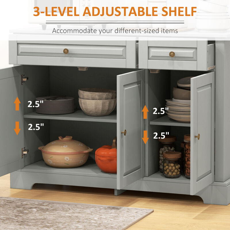 HOMCOM Sideboard Buffet Cabinet, Modern Kitchen Cabinet with 2 Drawers and Adjustable Shelves, Coffee Bar Cabinet, Gray