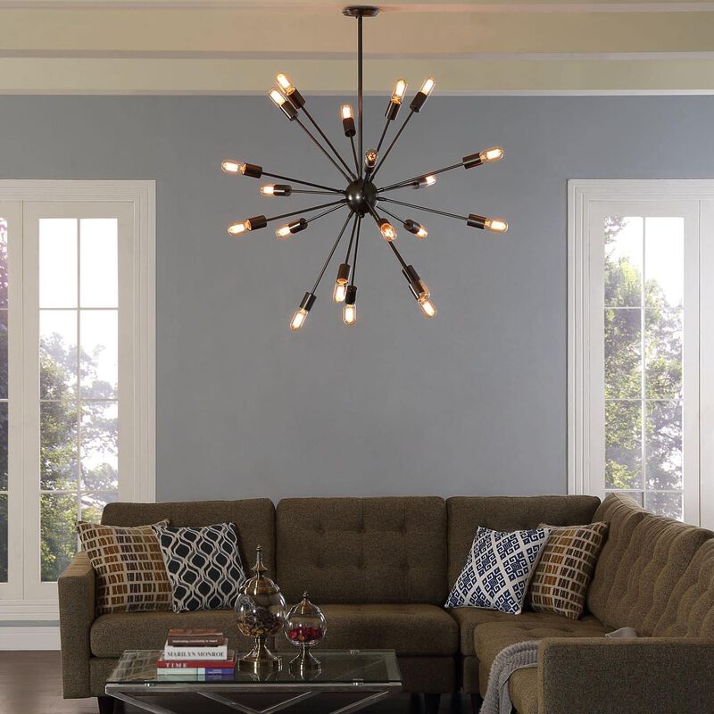 Modway Beam Mid-Century Modern Metal Pendant Chandelier In Gray