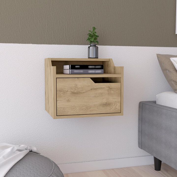 Floating Nightstand, Modern Dual-Tier Design with Spacious Single Drawer Storage