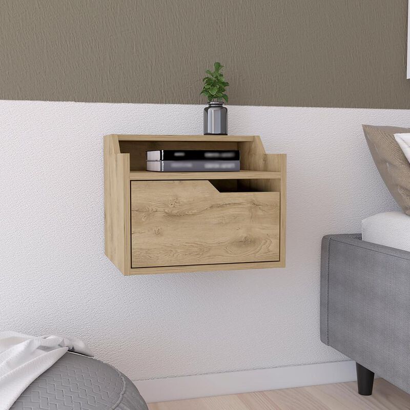 Floating Nightstand, Modern Dual-Tier Design with Spacious Single Drawer Storage