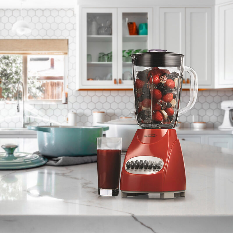 Brentwood 12 Speed Blender with Glass Jar in Red