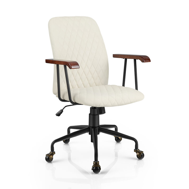 Velvet Home Office Chair with Wooden Armrest