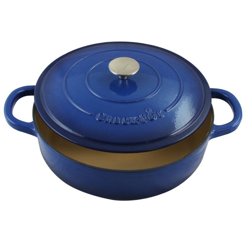 Crock Pot Artisan Enameled 5 Quart Cast Iron Round Braiser Pan with Self Basting Lid in Sapphire Blue