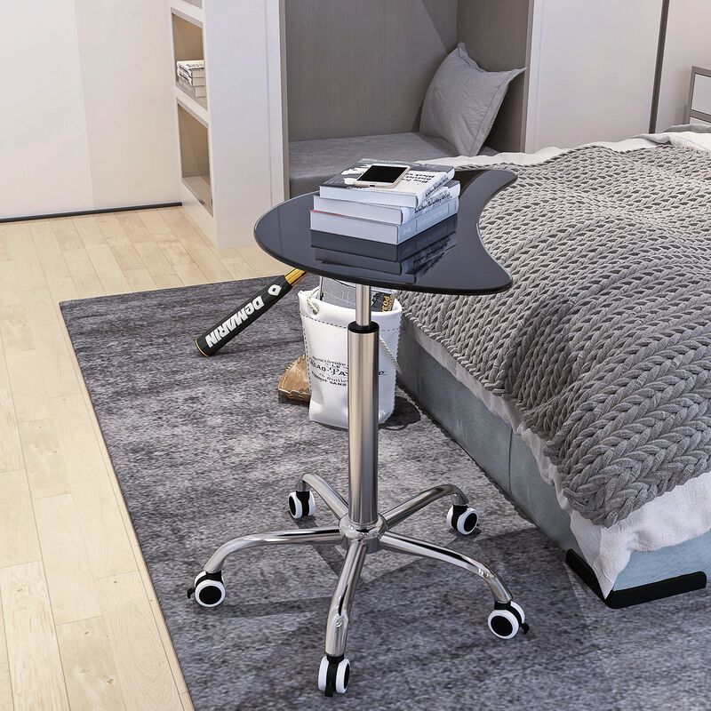 Hivvago Adjustable Height Tempered Glass Table Desk Table with Lockable Wheels