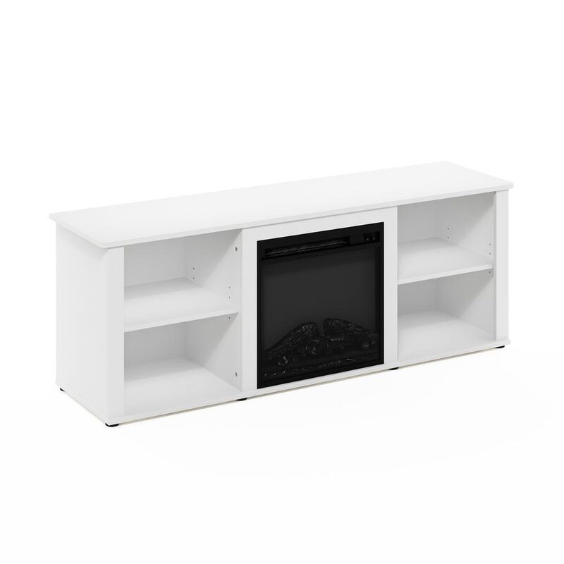 Furinno Classic 60 Inch TV Stand with Fireplace, Solid White