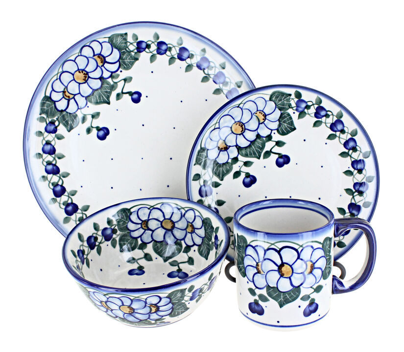 Blue Rose Polish Pottery Frosty Duo 16 Piece Dinner Set