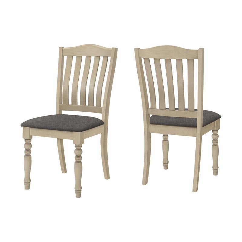 Monarch Specialties I 1392 - Dining Chair, 39" Height, Set Of 2, Upholstered, Dining Room, Kitchen, Side, Antique Grey, Grey Fabric, Wood Legs, Transitional