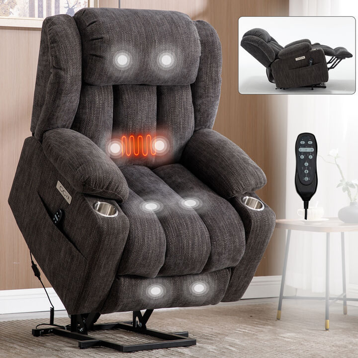 Up to 350 LBS Chenille Power Lift Recliner Chair with 8-Point Vibration Massage and Lumbar Heating