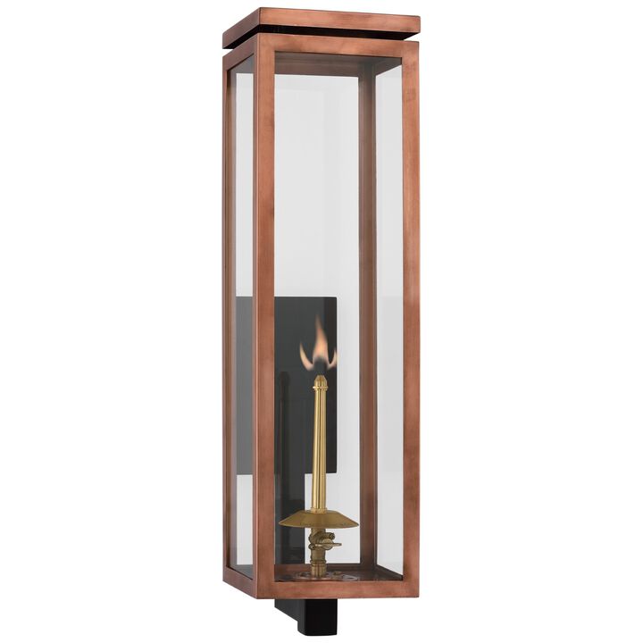 Fresno Large Bracketed Gas Wall Lantern in Soft Copper with Clear Glass