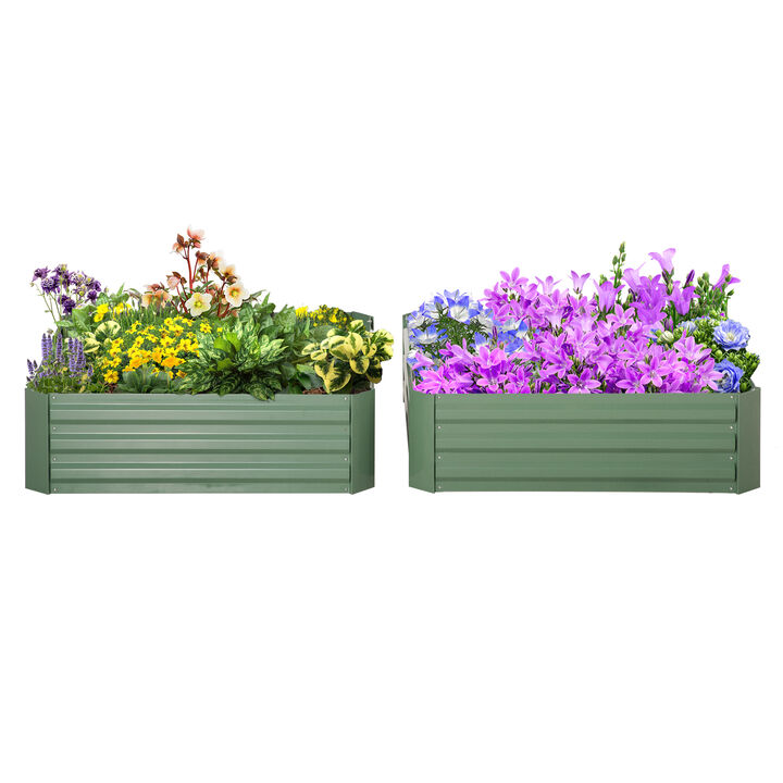 Outsunny 2 Piece Galvanized Raised Garden Bed, 3.3' x 3.3' x 1' Metal Planter Box, for Growing Vegetables, Flowers, Herbs, Succulents, Green