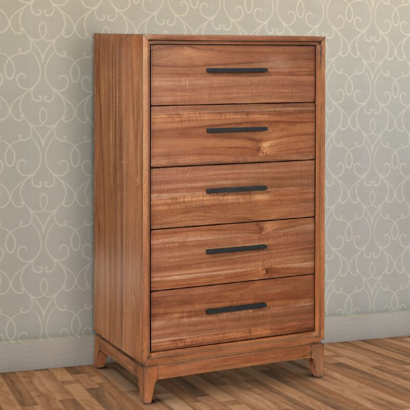 Chest with 5 Drawers and Wooden Frame, Brown-Benzara