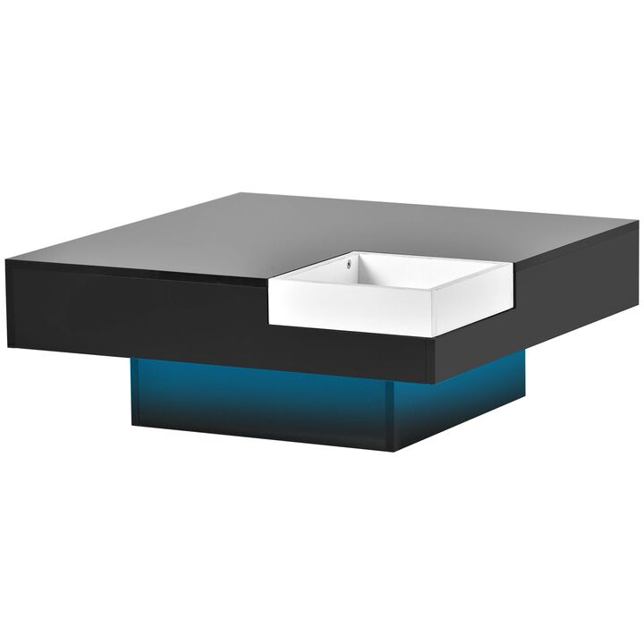 Modern Minimalist Design Square Coffee Table with Detachable Tray for Living Room