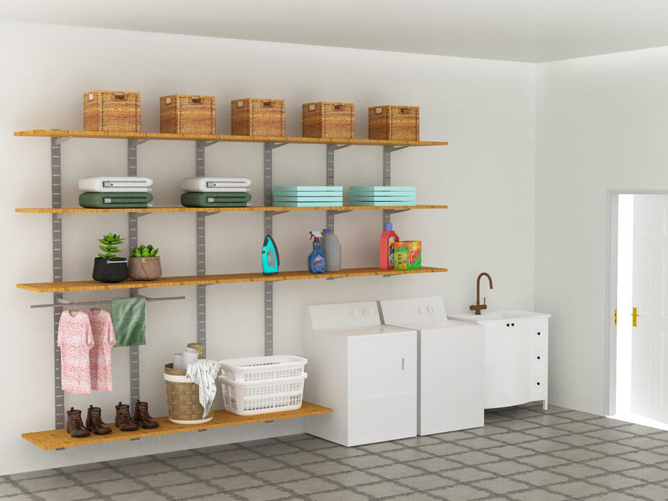 Stirdy Garage / Laundry Room / Pantry Shelving System 91" & 46" High with 11 Shelves 48" Length 20"- 22" Width + Hanging Bar | 5 Sections- Shelves Sold Separately