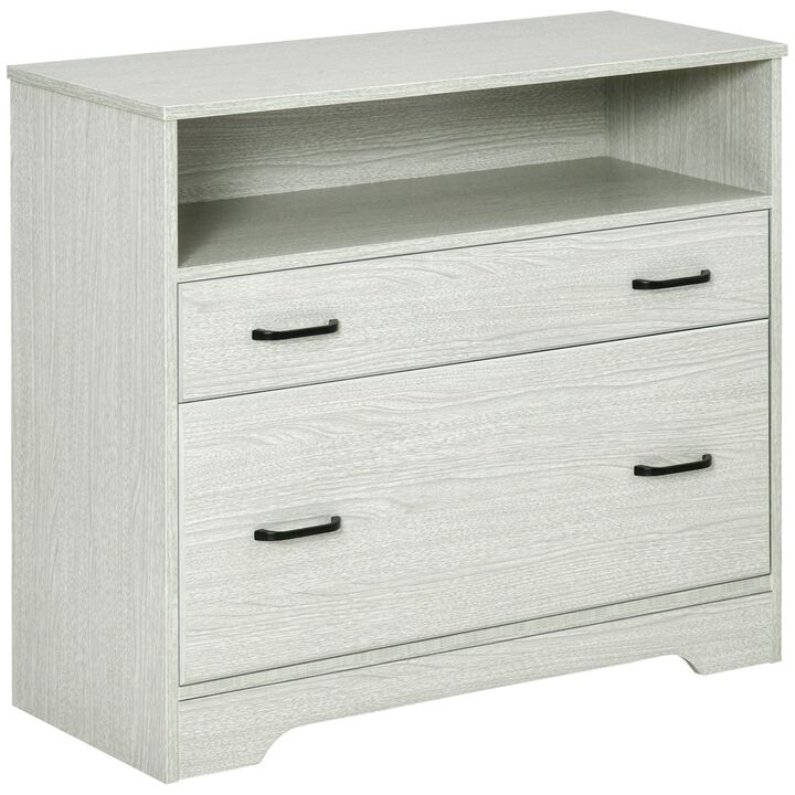 Grey Lateral File Cabinet with Shelf: Office Storage Cabinet featuring 2 Drawers for Letter Sized Papers
