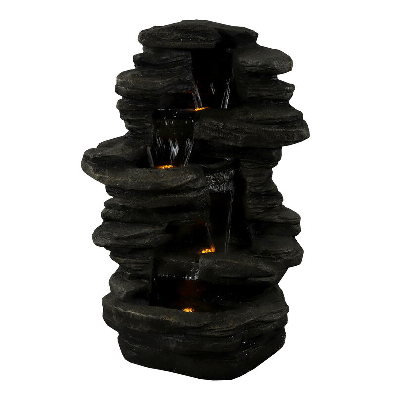 Sunnydaze Electric Stacked Shale Water Fountain with LED Lights - 38 in